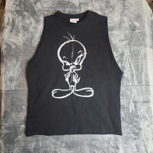 Looney Tunes Tweety Bird Sleeveless Top Black With Pearls & Rhinestones Size XS